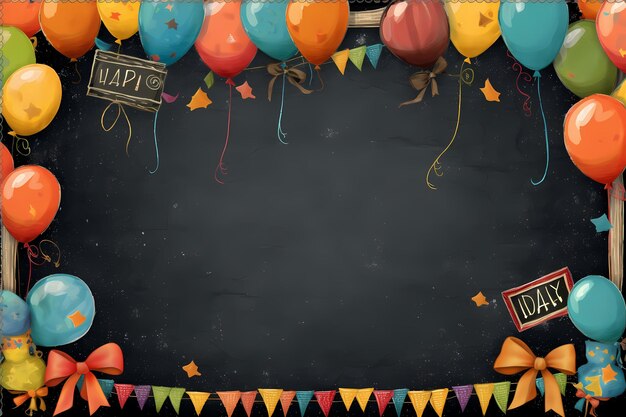 Happy Birthday Images balloons with black board background