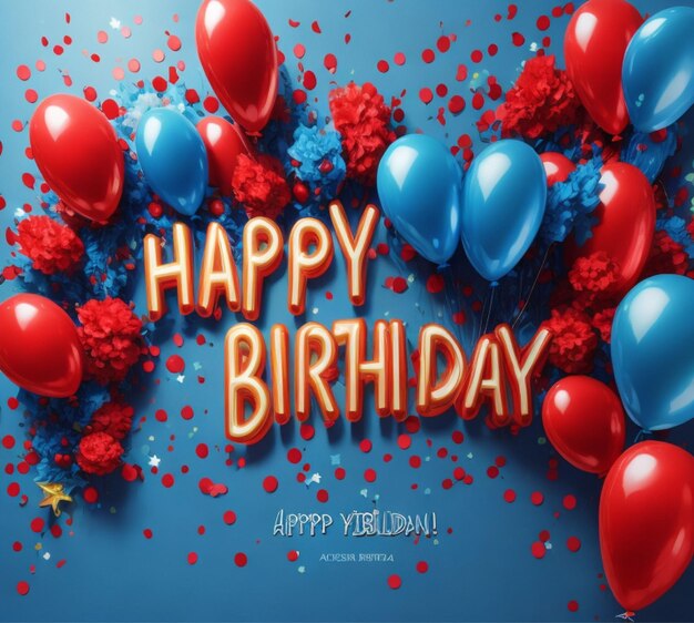 Happy birthday invitation card with balloons and party cap Generative by Ai