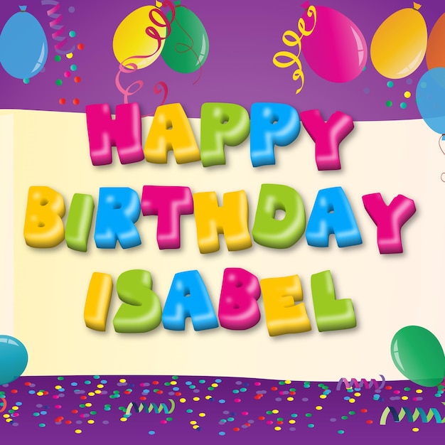 Happy birthday isabel gold confetti cute balloon card photo text effect