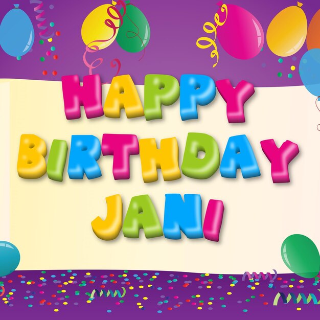 Photo happy birthday jani gold confetti cute balloon card photo text effect