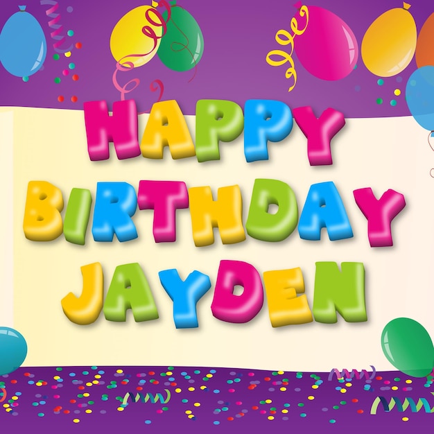 Buon compleanno jayden gold confetti cute balloon card effetto foto testo