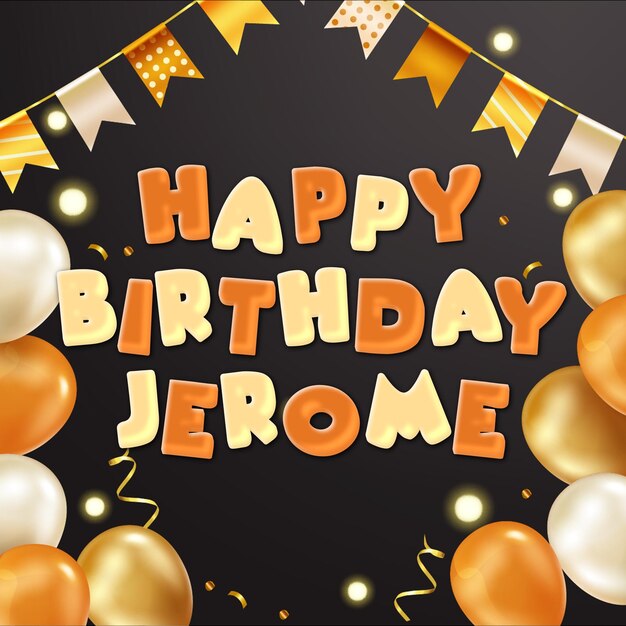 Happy Birthday Jerome Gold Confetti Cute Balloon Card Photo Text Effect