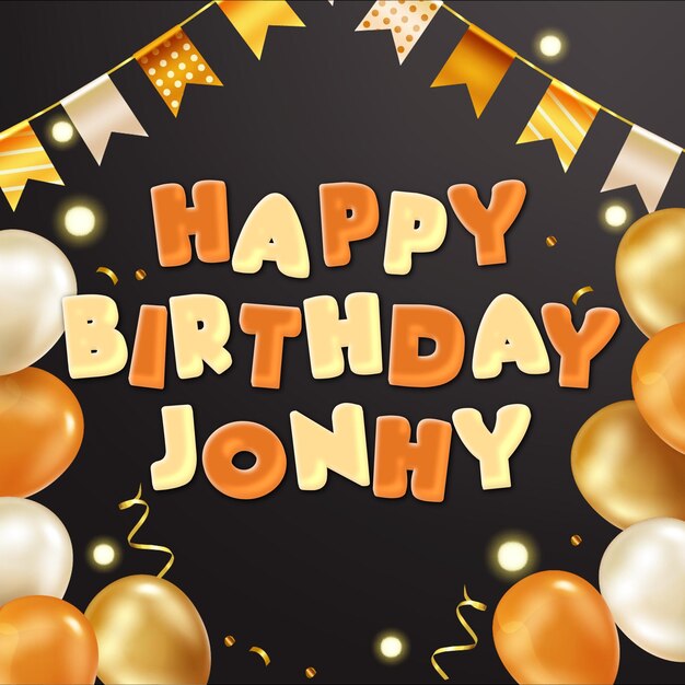 Happy birthday jonhy gold confetti cute balloon card photo text effect