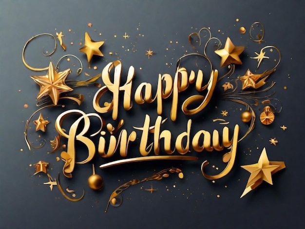 Happy birthday lettering with golden stars