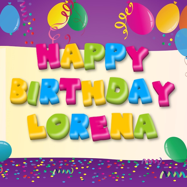 Photo happy birthday lorena gold confetti cute balloon card photo text effect