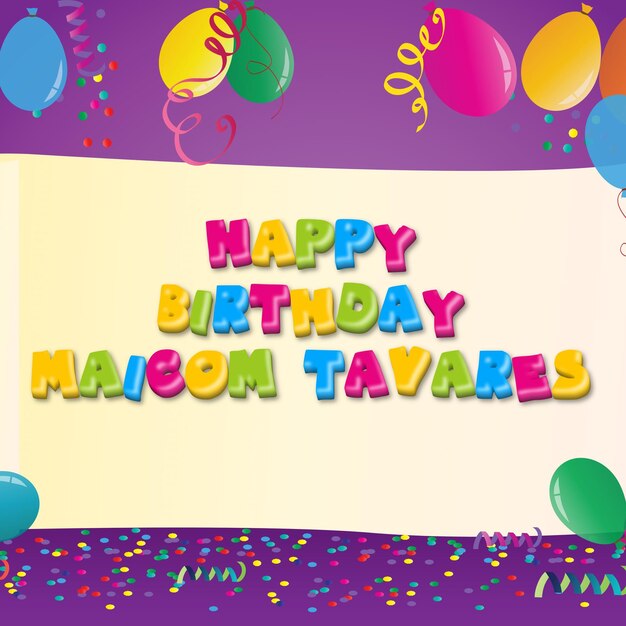 Photo happy birthday maicom tavares gold confetti cute balloon card photo text effect