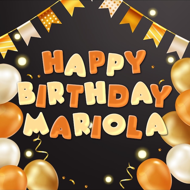 Photo happy birthday mariola gold confetti cute balloon card photo text effect