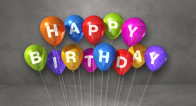 happy birthday message on colorful balloons. 3D rendering