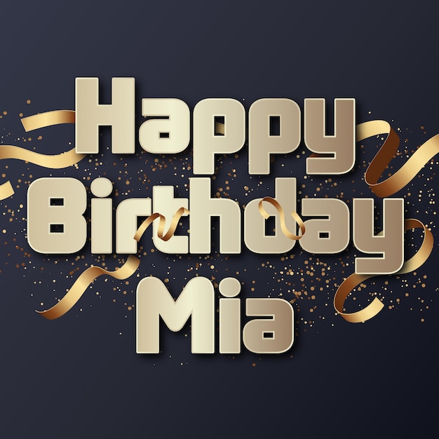 Happy Birthday Mia Gold Confetti Cute Balloon Card Photo Text Effect