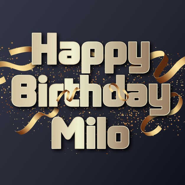 Happy Birthday Milo Gold Confetti Cute Balloon Card Photo Text Effect