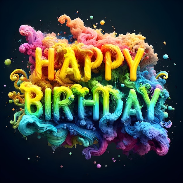 Photo happy birthday multicolored splash on black background 3d rendering