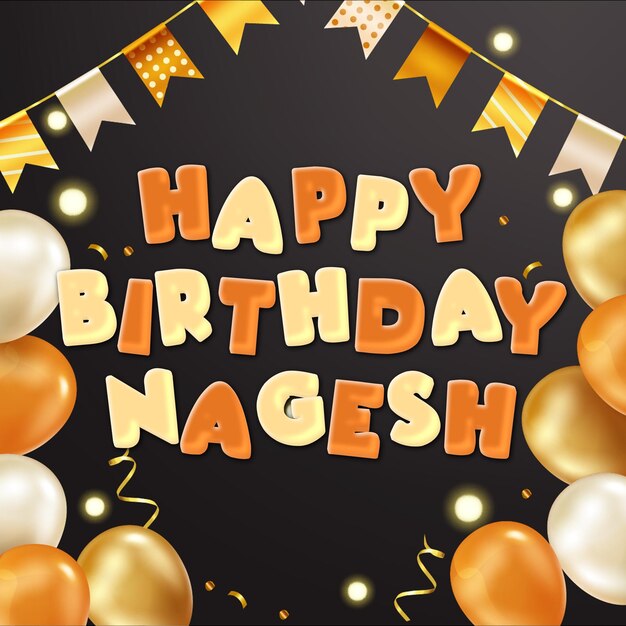 Happy Birthday Nagesh Gold Confetti Cute Balloon Card Photo Text Effect