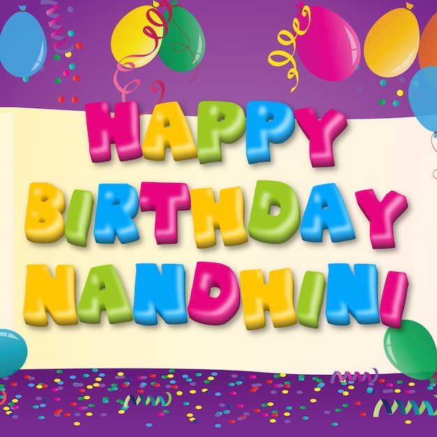 Happy birthday nandhini gold confetti cute balloon card photo text effect