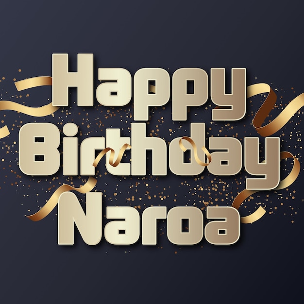 Happy Birthday Naroa Gold Confetti Cute Balloon Card Photo Text Effect