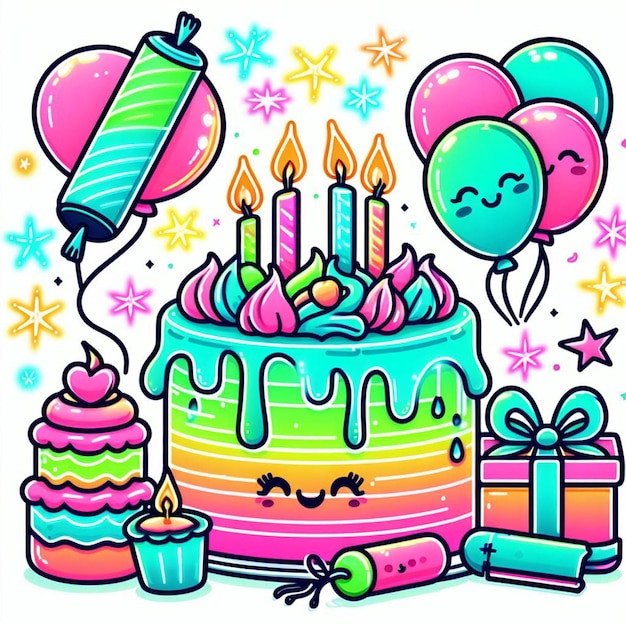 Photo happy birthday neon illustration