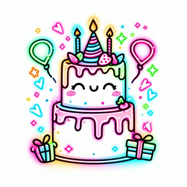 happy birthday neon illustration