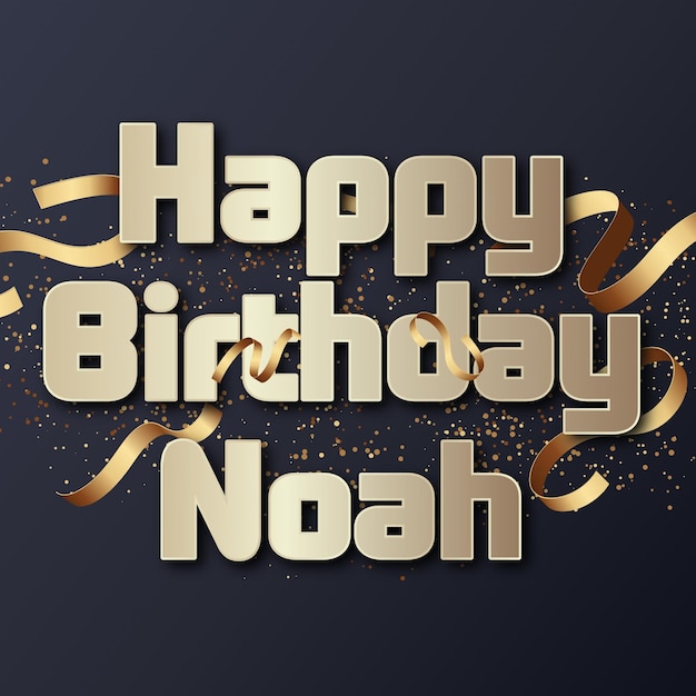 Happy Birthday Noah Gold Confetti Cute Balloon Card Photo Text Effect