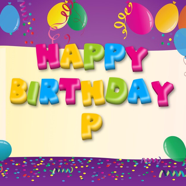 Happy Birthday p Gold Confetti Cute Balloon Card Photo Text Effect