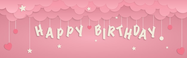 Foto buon compleanno, banner di arte di carta.