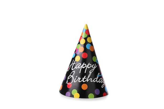 Photo happy birthday party hat isolated on white background