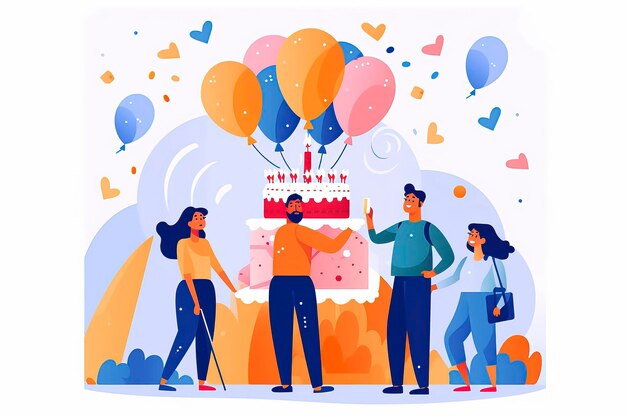 Photo happy birthday party illustration idea generative ai