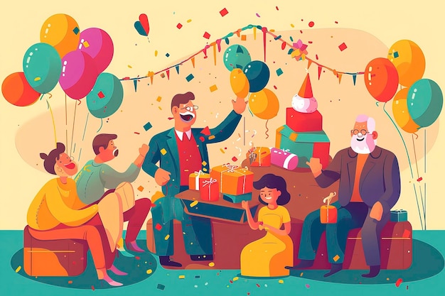 Photo happy birthday party illustration idea generative ai