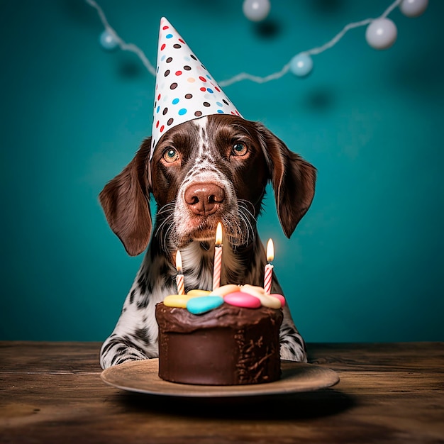 ハッピーバースデー 誕生日を祝う犬のフォトリアリズム画像