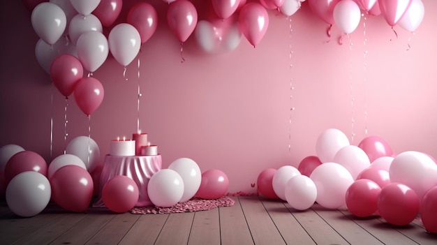 Happy birthday pink and white backdrop Ai generated art