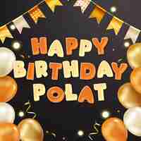 Photo happy birthday polat gold confetti cute balloon card photo text effect