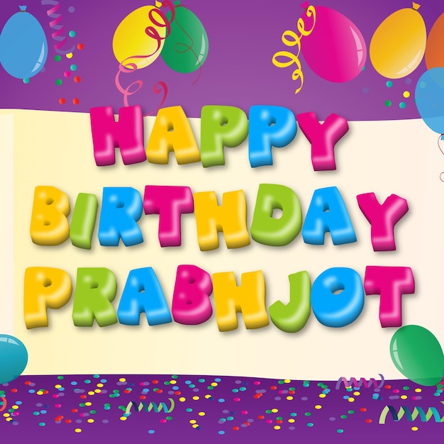 Happy birthday prabhjot gold confetti cute balloon card photo text effect