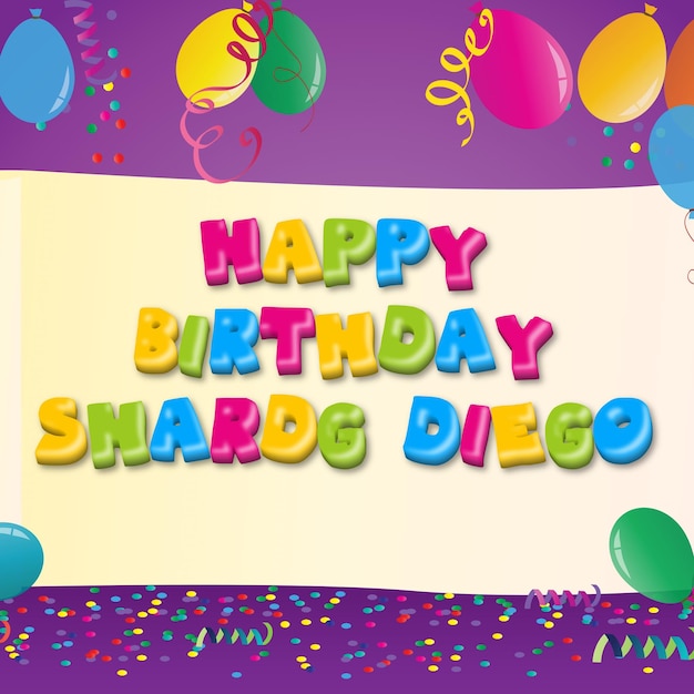 Photo happy birthday shardg diego gold confetti cute balloon card photo text effect