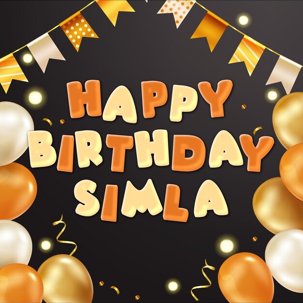 Photo happy birthday simla gold confetti cute balloon card photo text effect