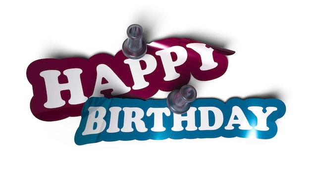 Happy birthday sticker over a white background with a  pushpin