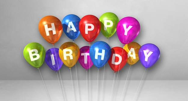 Photo happy birthday text on colorful balloons. 3d rendering