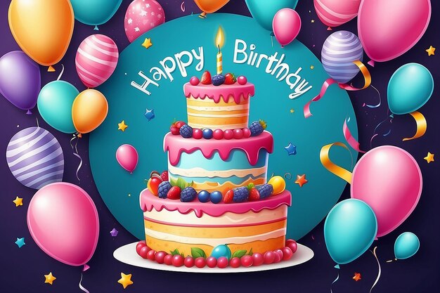 Photo happy birthday text vector template design birthday greeting in circle space for typograp