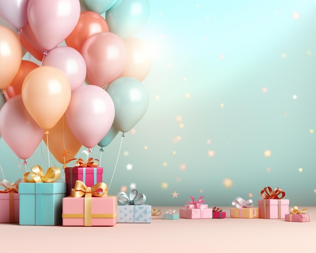 happy birthday themed background photo with colorful balloons and text area generated ai