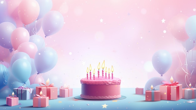 happy birthday themed background photo with colorful balloons and text area generated ai