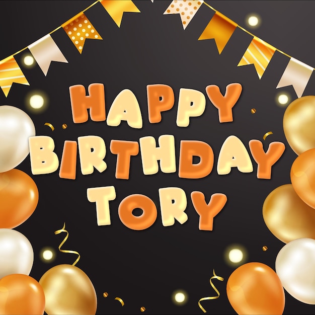 Photo happy birthday tory gold confetti cute balloon card photo text effect