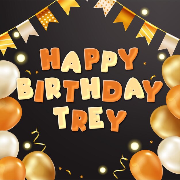 Photo happy birthday trey gold confetti cute balloon card photo text effect