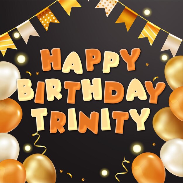 Happy birthday trinity gold confetti cute balloon card photo text effect