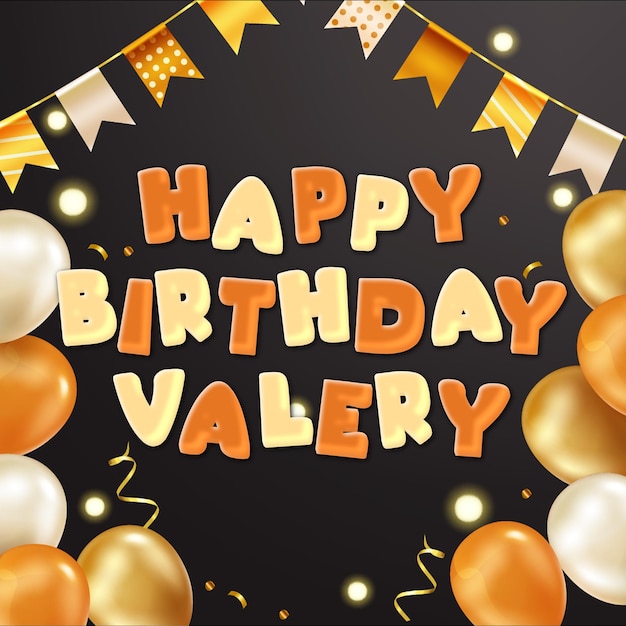 Photo happy birthday valery gold confetti cute balloon card photo text effect