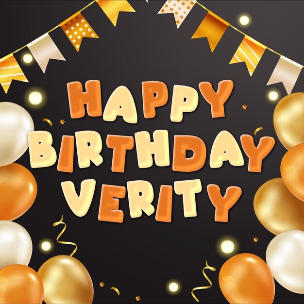 Photo happy birthday verity gold confetti cute balloon card photo text effect