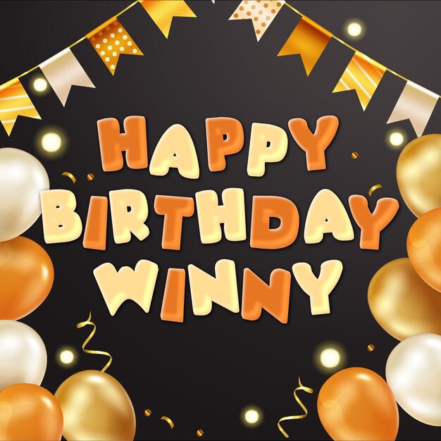 Photo happy birthday winny gold confetti cute balloon card photo text effect