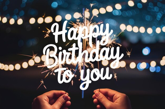 Happy birthday to you written with sparklers against a bokeh