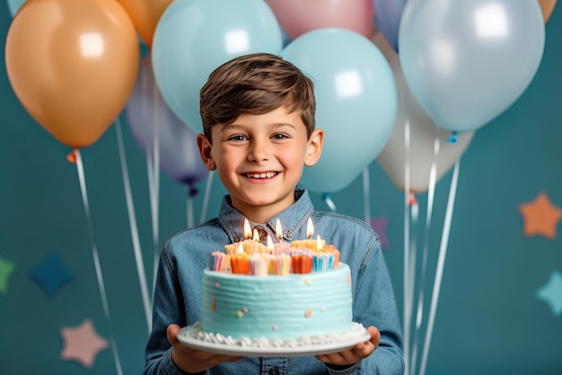 happy birthday young little boy holding up gift