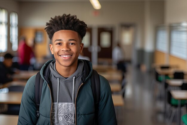 Happy black ethnicity student in classroom of high school