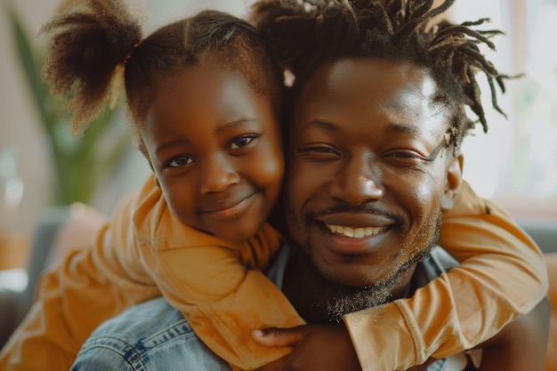 Happy black family enjoys weekend at home with daughter