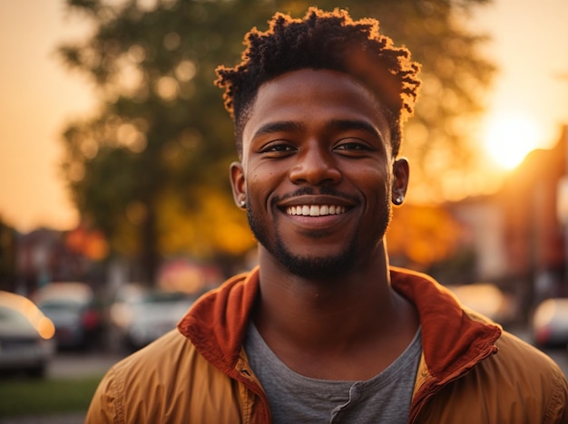 Premium AI Image | Happy black man enjoying warm and nostalgic sunset