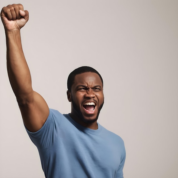 Happy Black man fist in the air for victory