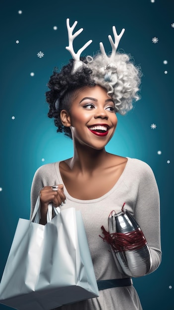 Happy Black woman shopping in Christmas